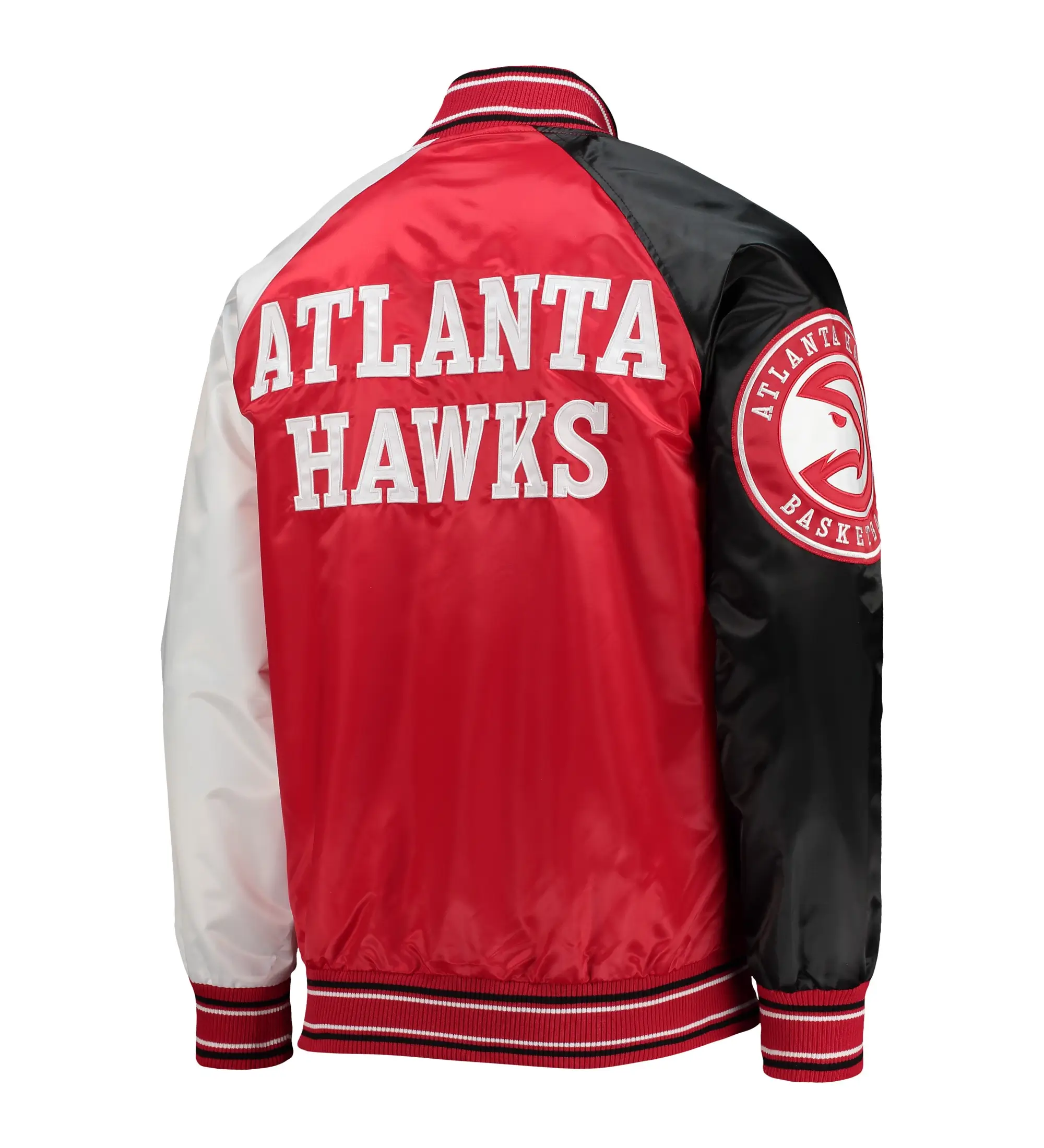 Atlanta Hawks Satin Ribbed Knitted Varsity Jacket Tri Color - Image 2