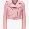 Baby Pink Luxe Cropped Leather Biker Jacket – Edgy Designer Elegance (1)
