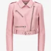 Baby Pink Luxe Cropped Leather Biker Jacket – Edgy Designer Elegance (4)