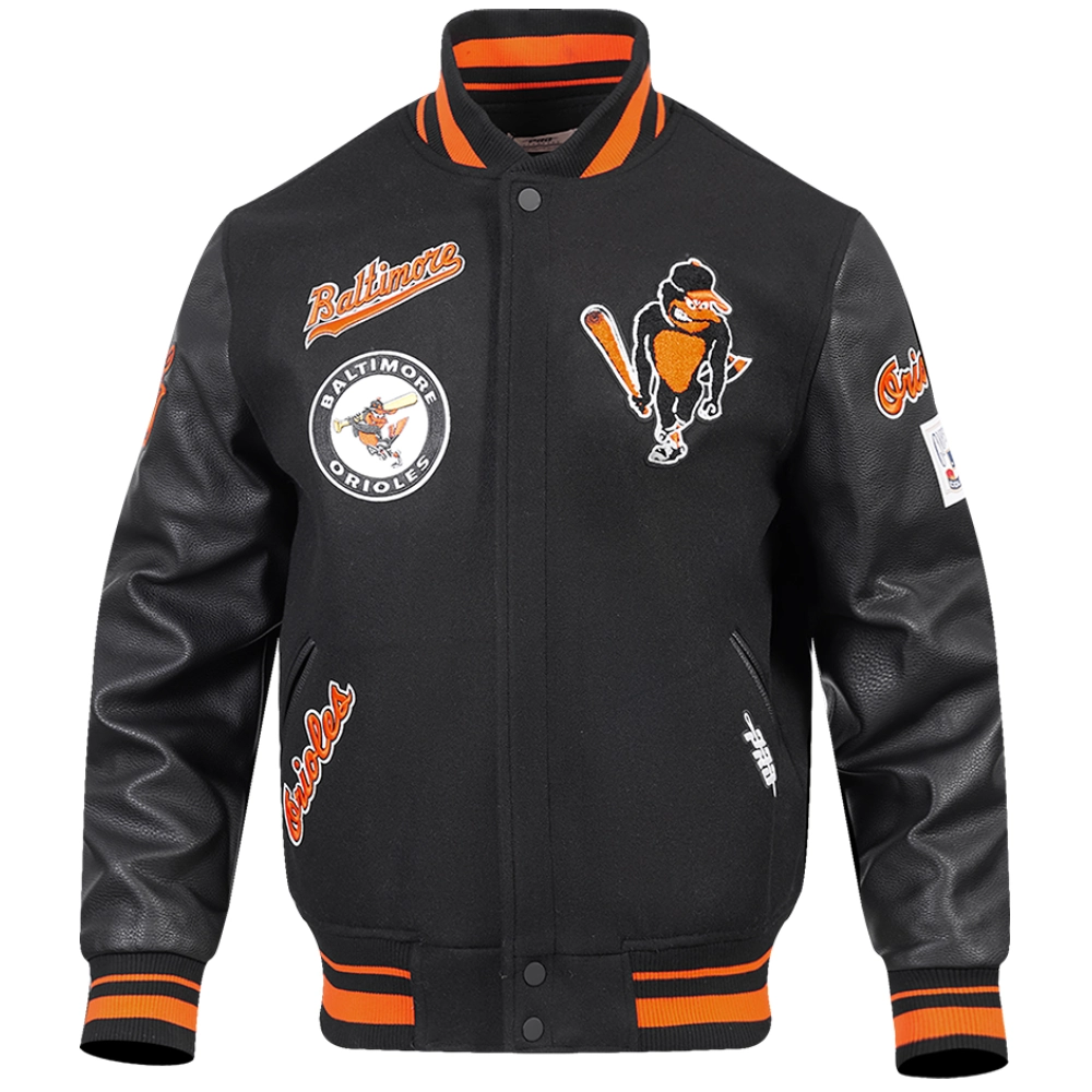 Baltimore-Orioles-Mans-Retro-Classic-Black-Wool-Leather-Varsity-Jacket-leather moto 1