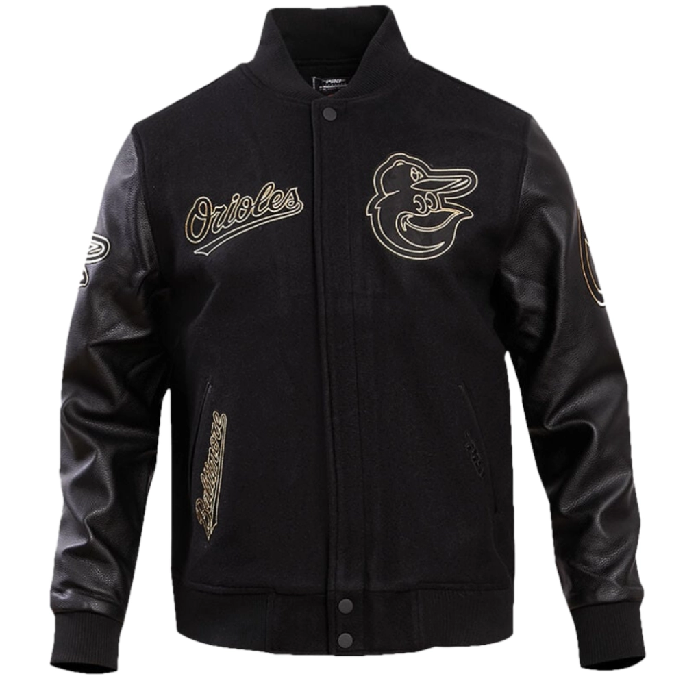 Baltimore-Orioles-Pro-Standard-Black-Wool-Leather-Varsity-Jacket-leather moto 1
