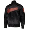 Baltimore-Orioles-Pro-Standard-Black-Wordmark-Full-Snap-Satin-Varsity-Jacket-leather moto 1