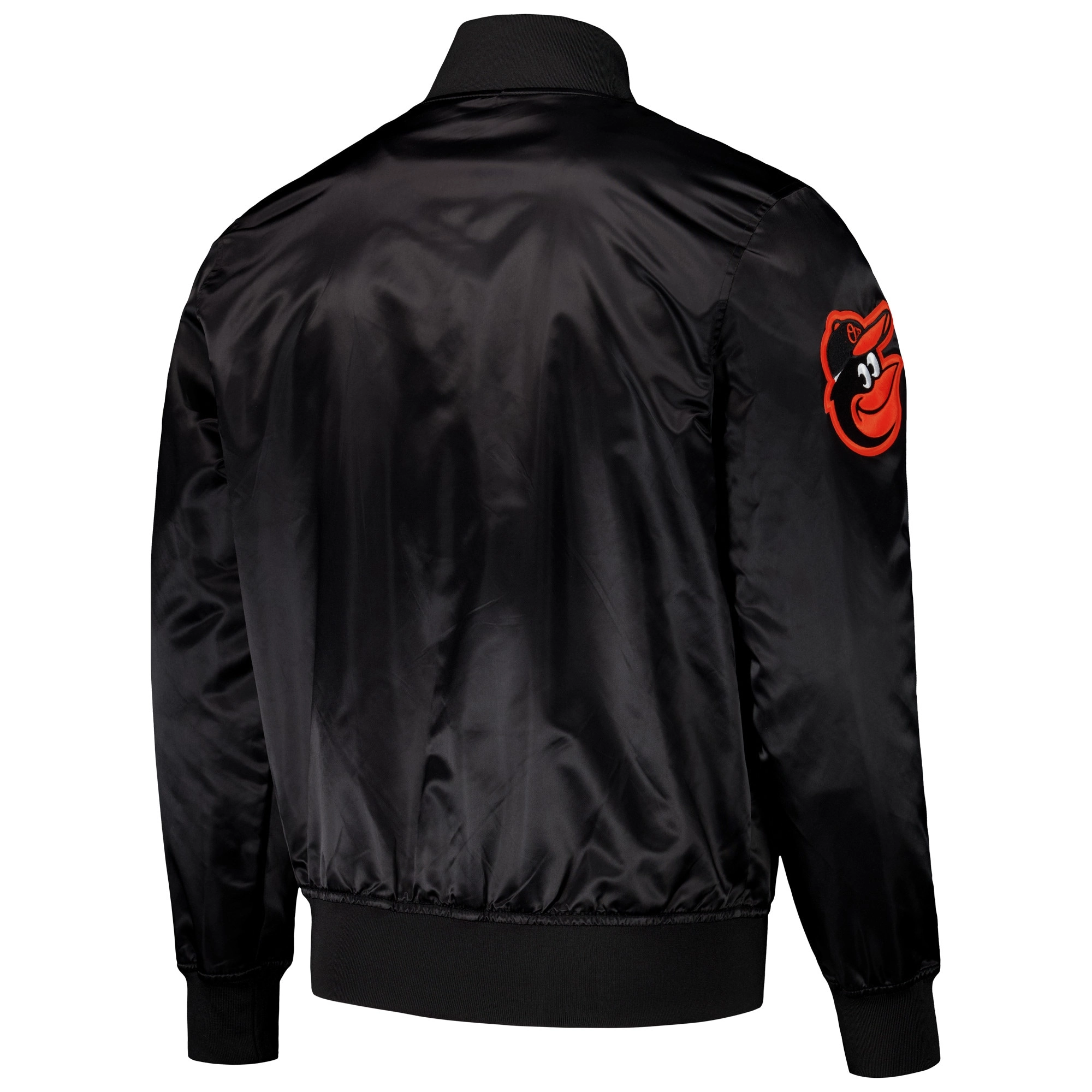 Baltimore-Orioles-Pro-Standard-Black-Wordmark-Full-Snap-Satin-Varsity-Jacket-leather moto 2
