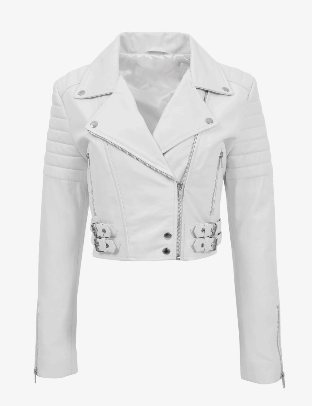 Blanca Edge Women's White Cropped Leather Biker Jacket (1)
