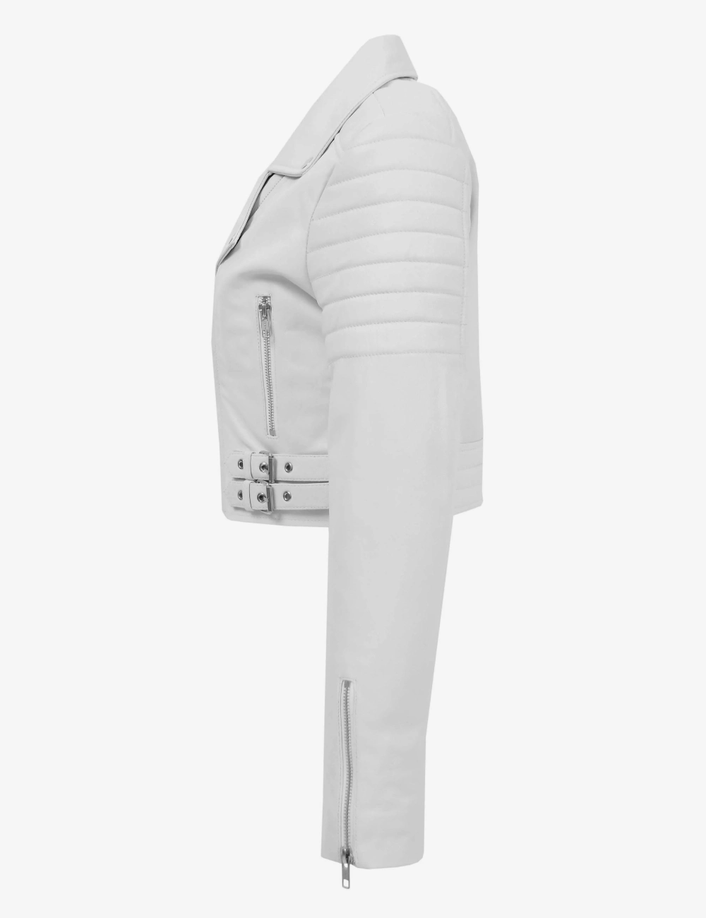 Blanca Edge Women's White Cropped Leather Biker Jacket (3)