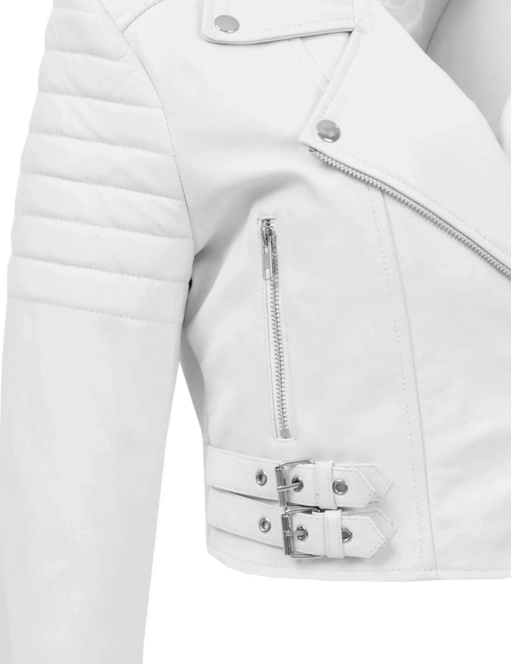 Blanca Edge Women's White Cropped Leather Biker Jacket (4)