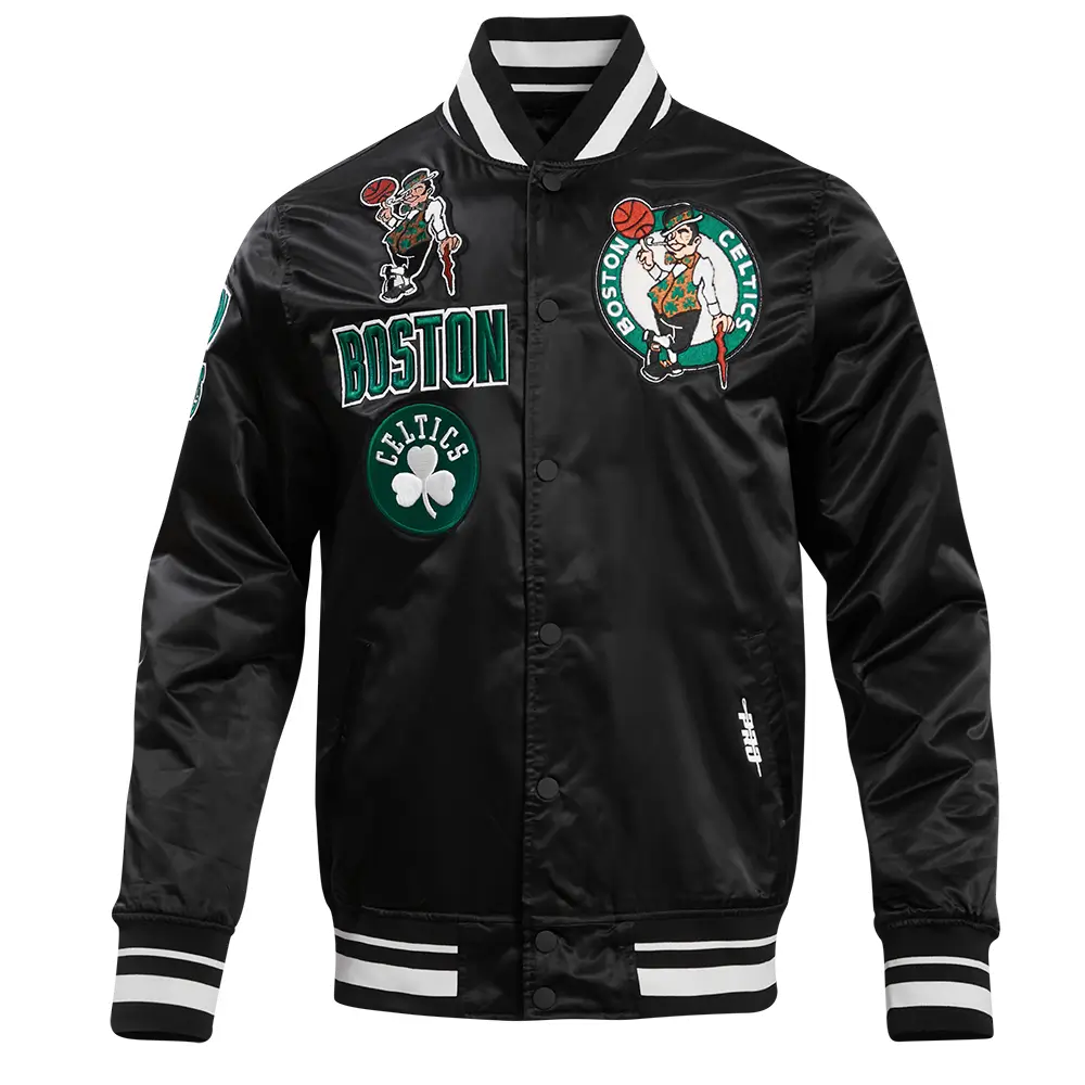 Boston Celtics Men’s Classic Rib-Knitted Black Varsity Jacket - Black