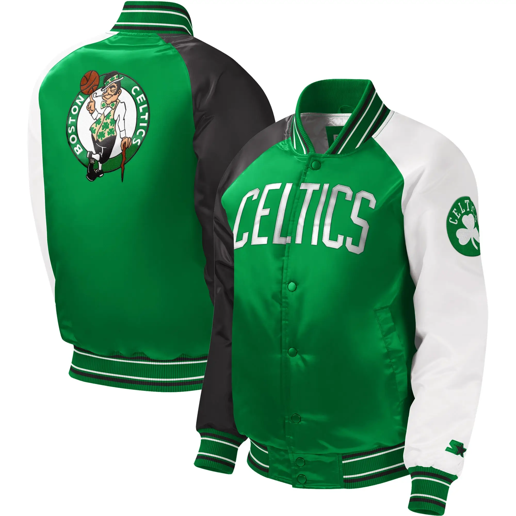 Boston Celtics Youth Starter Kelly Green Full-Snap Satin Varsity Jacket - Image 3