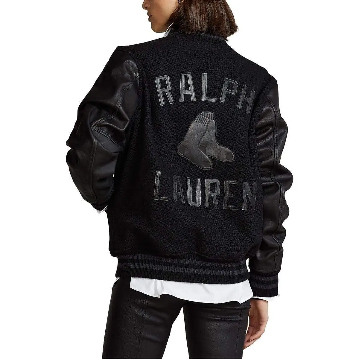 Boston-Red-Sox-Full-Snap-Black-Wool-Blend-Leather-Varsity-Jacket-leather 3-2