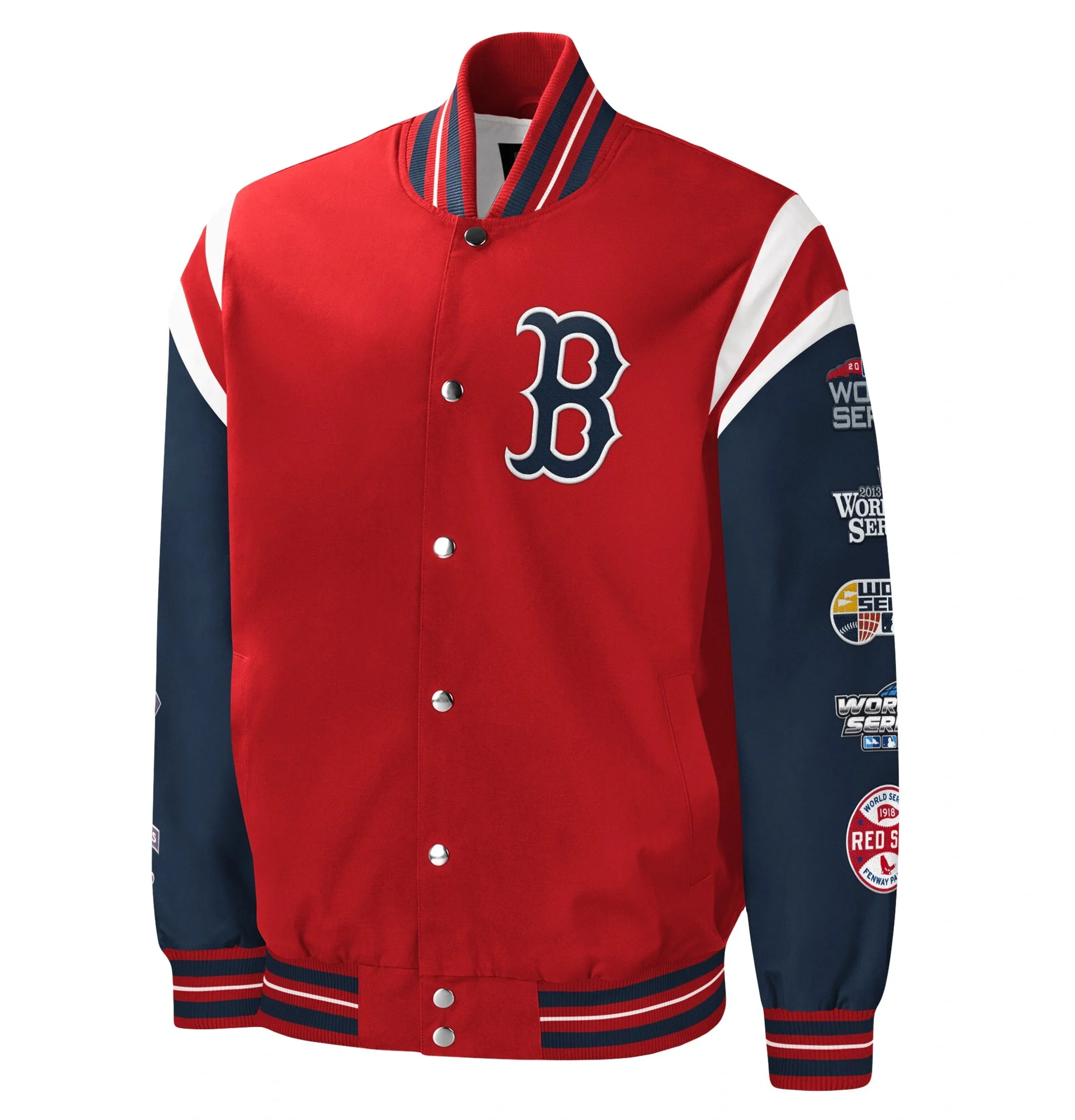 Boston-Red-Sox-G-III-Sports-by-Carl-Banks-Full-Snap-Satin-Varsity-Jacket-lether moto 1
