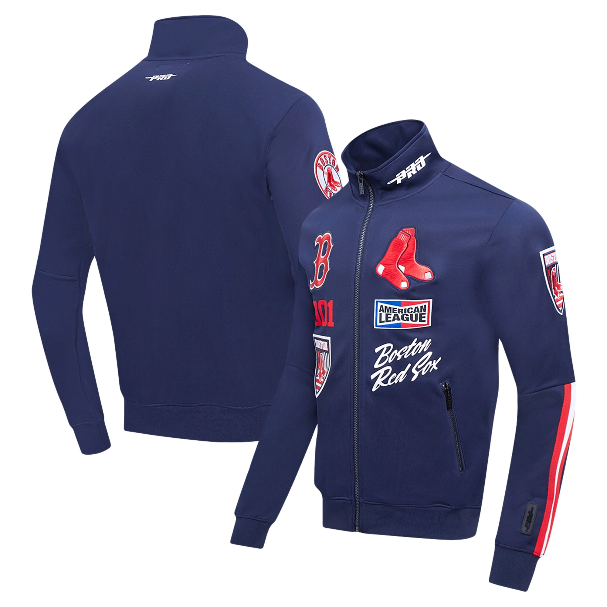Boston-Red-Sox-Pro-Standard-Full-Zip-Stand-Up-Collar-Polyester-Varsity-Jacket leather moto 3