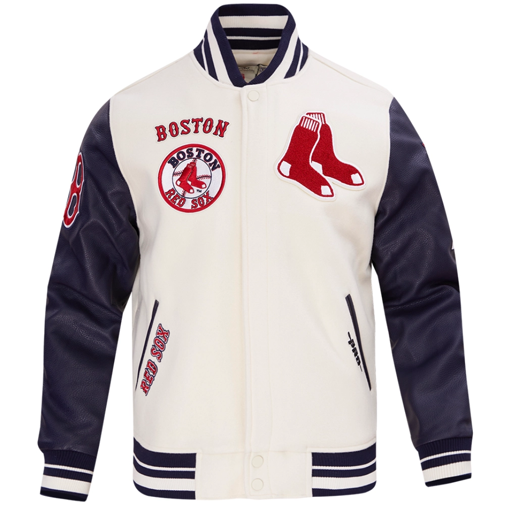 Boston-Red-Sox-Pro-Standard-Wool-Leather-Varsity-Jacket-Cream-Black-leather moto 1