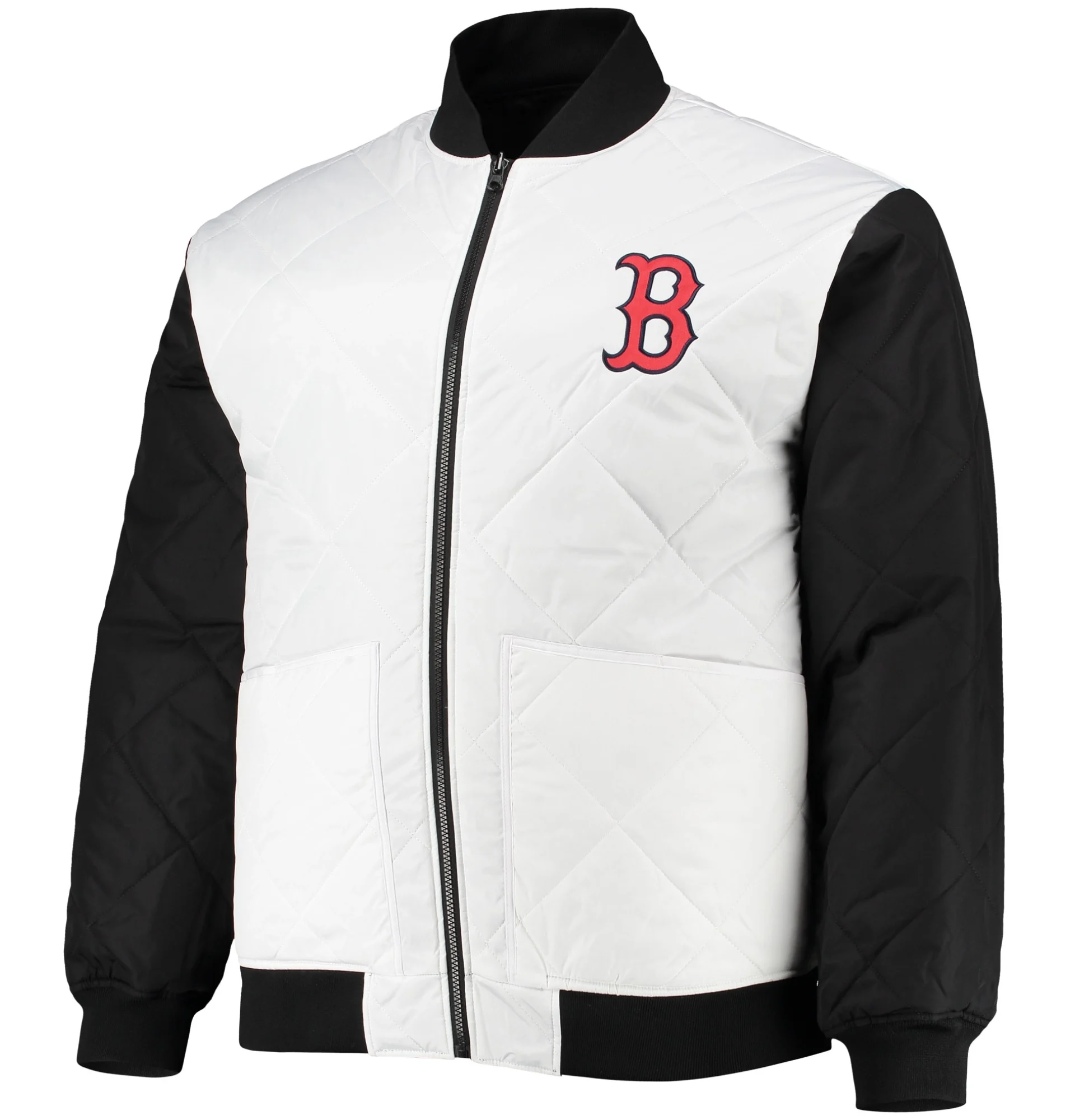 Boston-Red-Sox-Reversible-Full-Zip-Satin-Varsity-Jacket-White-Black-leather moto1