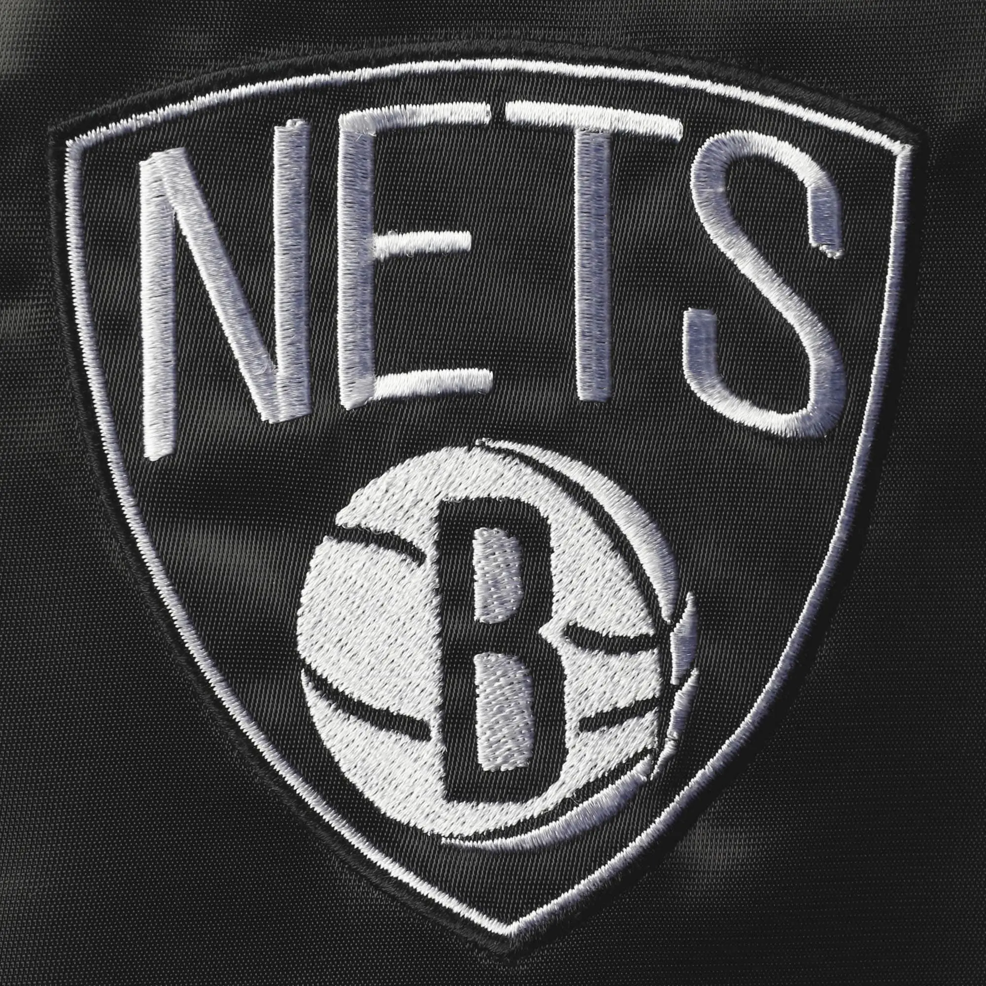 Brooklyn Nets 75th Anniversary Satin Varsity Jacket - Gray & Black Color Block Edition By LeatherMoto (3)