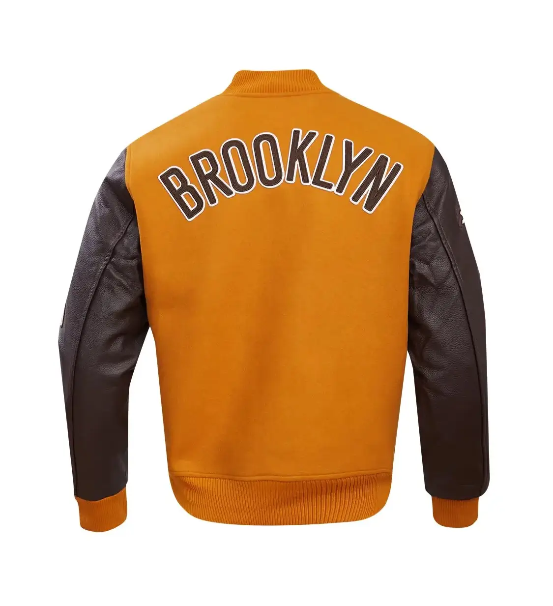 Brooklyn Nets Classic Brown Wool & Leather Varsity Jacket-LeatherMoto