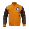 Brooklyn Nets Classic Brown Wool & Leather Varsity Jacket-LeatherMoto