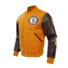 Brooklyn Nets Classic Brown Wool & Leather Varsity Jacket-LeatherMoto
