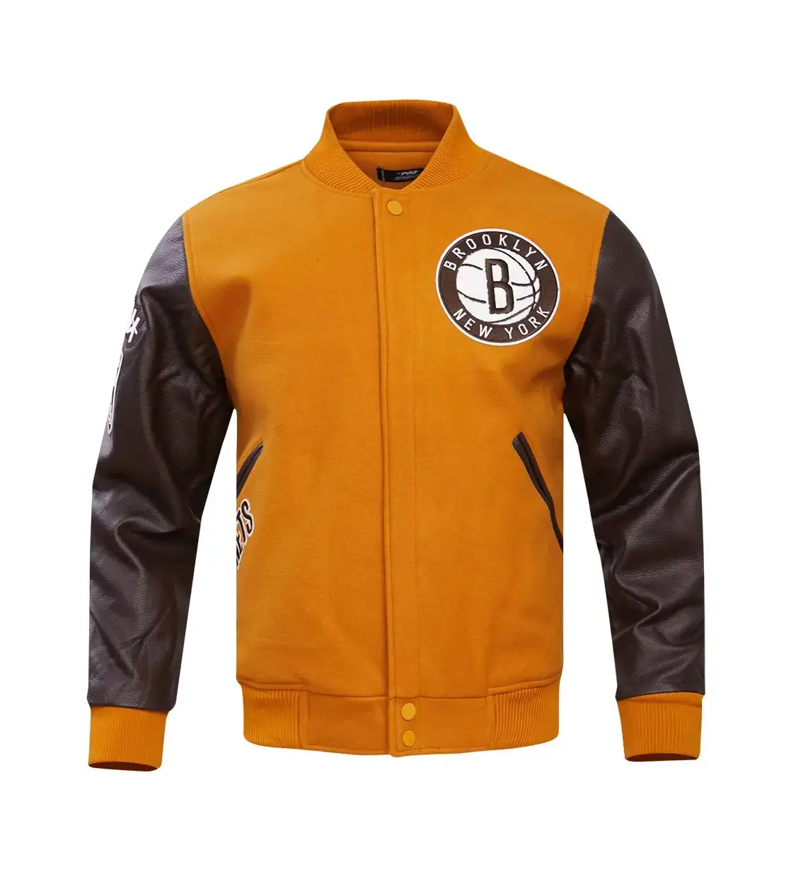 Brooklyn Nets Classic Brown Wool & Leather Varsity Jacket-LeatherMoto