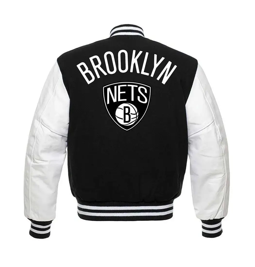 Alternative view of Brooklyn Nets Letterman Wool & Leather Varsity Jacket - Black/White