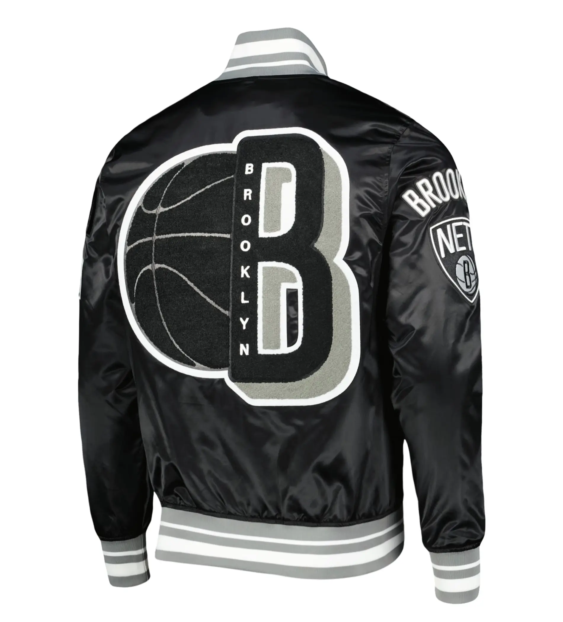 Alternative view of Brooklyn Nets Mash Up Satin Varsity Jacket - Black