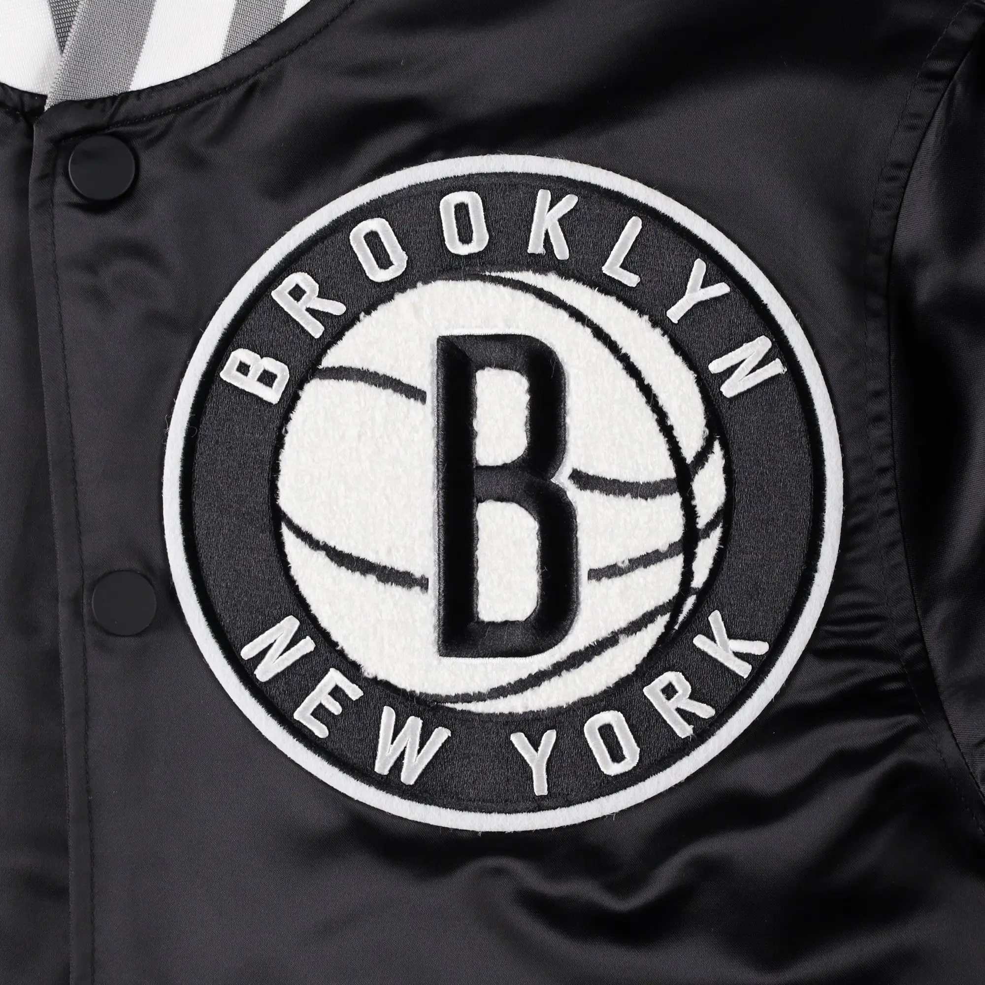 Brooklyn Nets Mash Up Satin Varsity Jacket - Black - Image 3