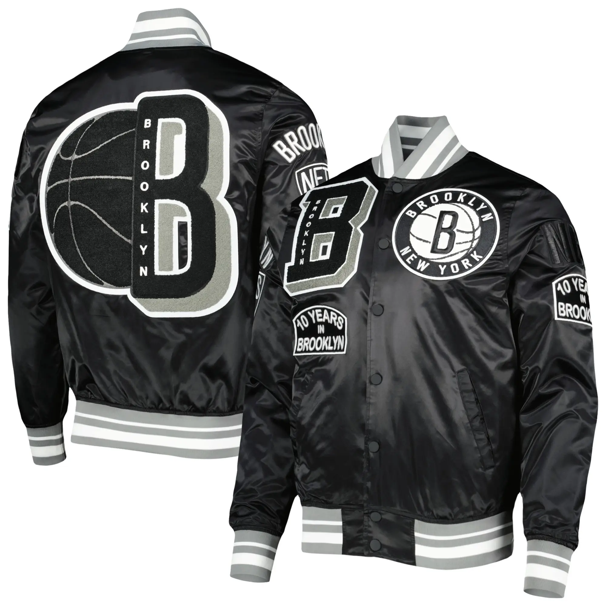 Brooklyn Nets Mash Up Satin Varsity Jacket - Black (4)