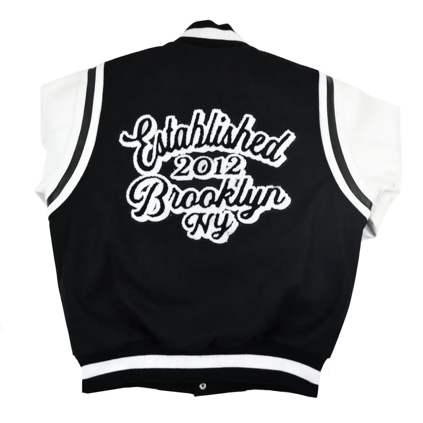 Alternative view of Brooklyn Nets Motto Black & White Wool & Leather Varsity Jacket