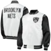 Brooklyn Nets Renegade Satin Varsity Jacket - White & Black Full-Snap LeatherMoto (2)