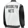 Brooklyn Nets Renegade Satin Varsity Jacket - White & Black Full-Snap LeatherMoto (5)