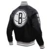 Brooklyn Nets Retro Classic Black Rib Satin Varsity Jacket - Image 3