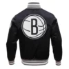 Brooklyn Nets Retro Classic Black Rib Satin Varsity Jacket - Image 4