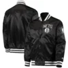 Brooklyn Nets Starter Black The Diamond Classic Full Snap Satin Varsity Jacket - Image 4