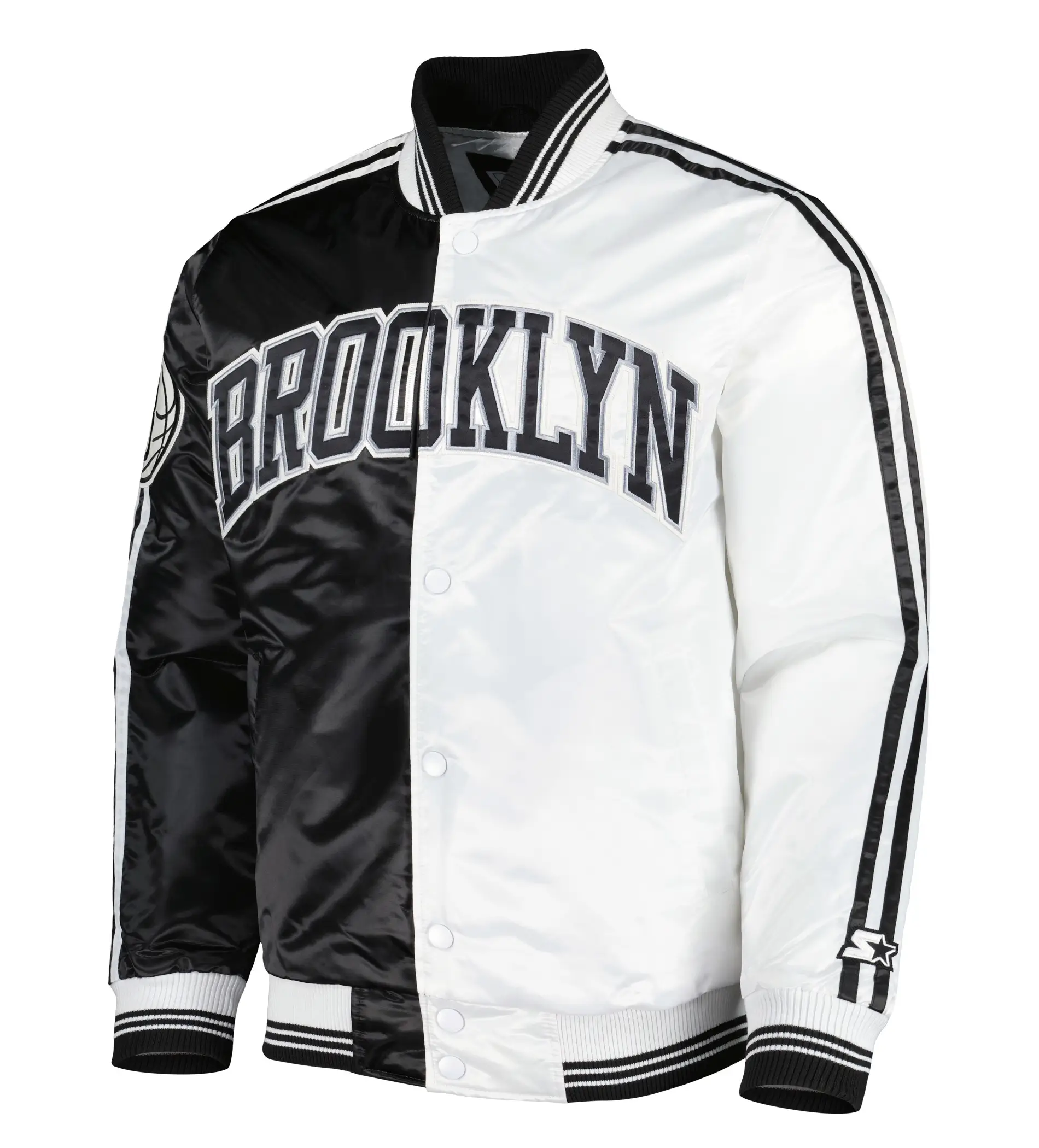 Brooklyn Nets Starter Fast Break Varsity Jacket Satin - Black/White