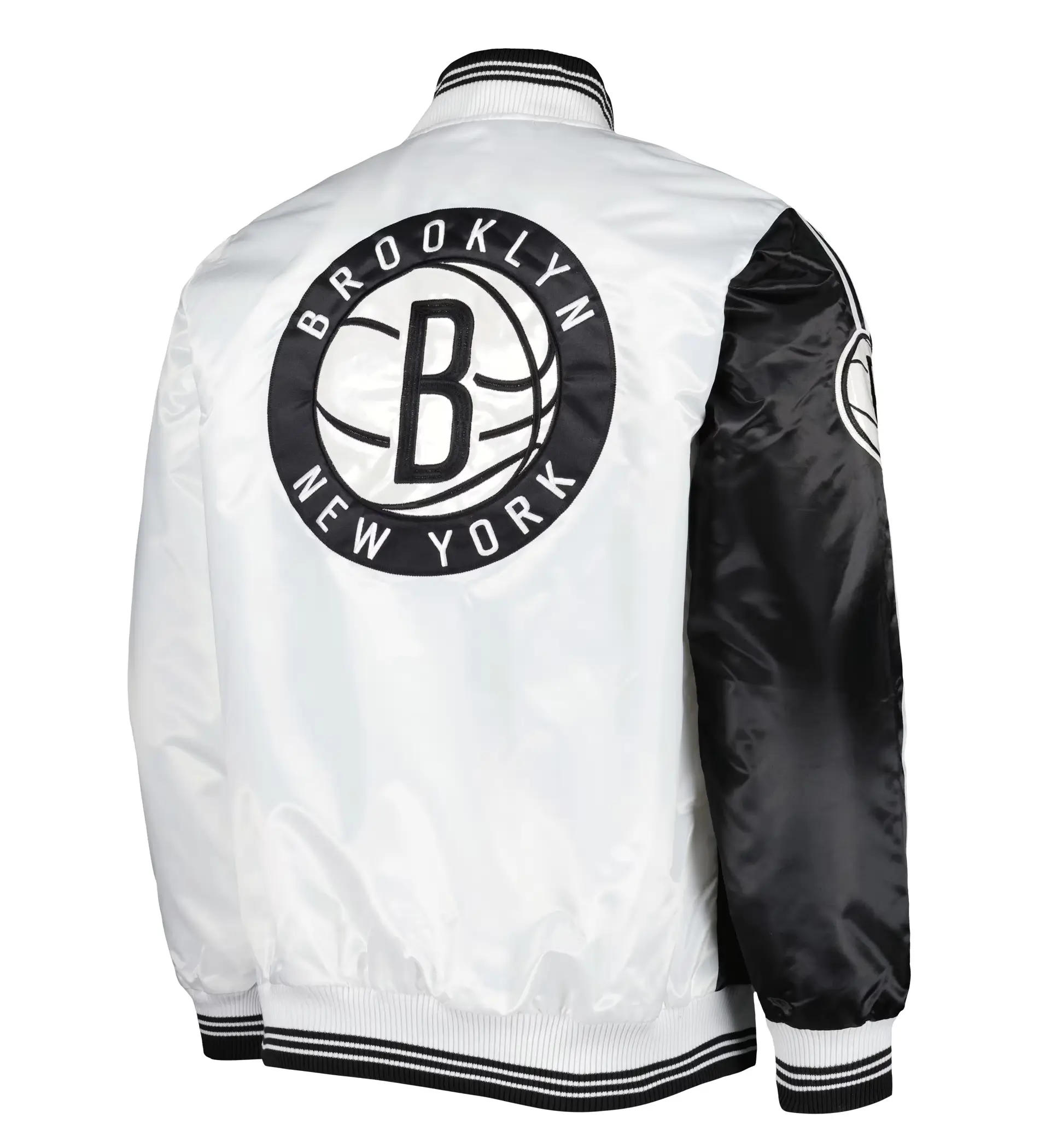 Alternative view of Brooklyn Nets Starter Fast Break Varsity Jacket Satin - Black/White