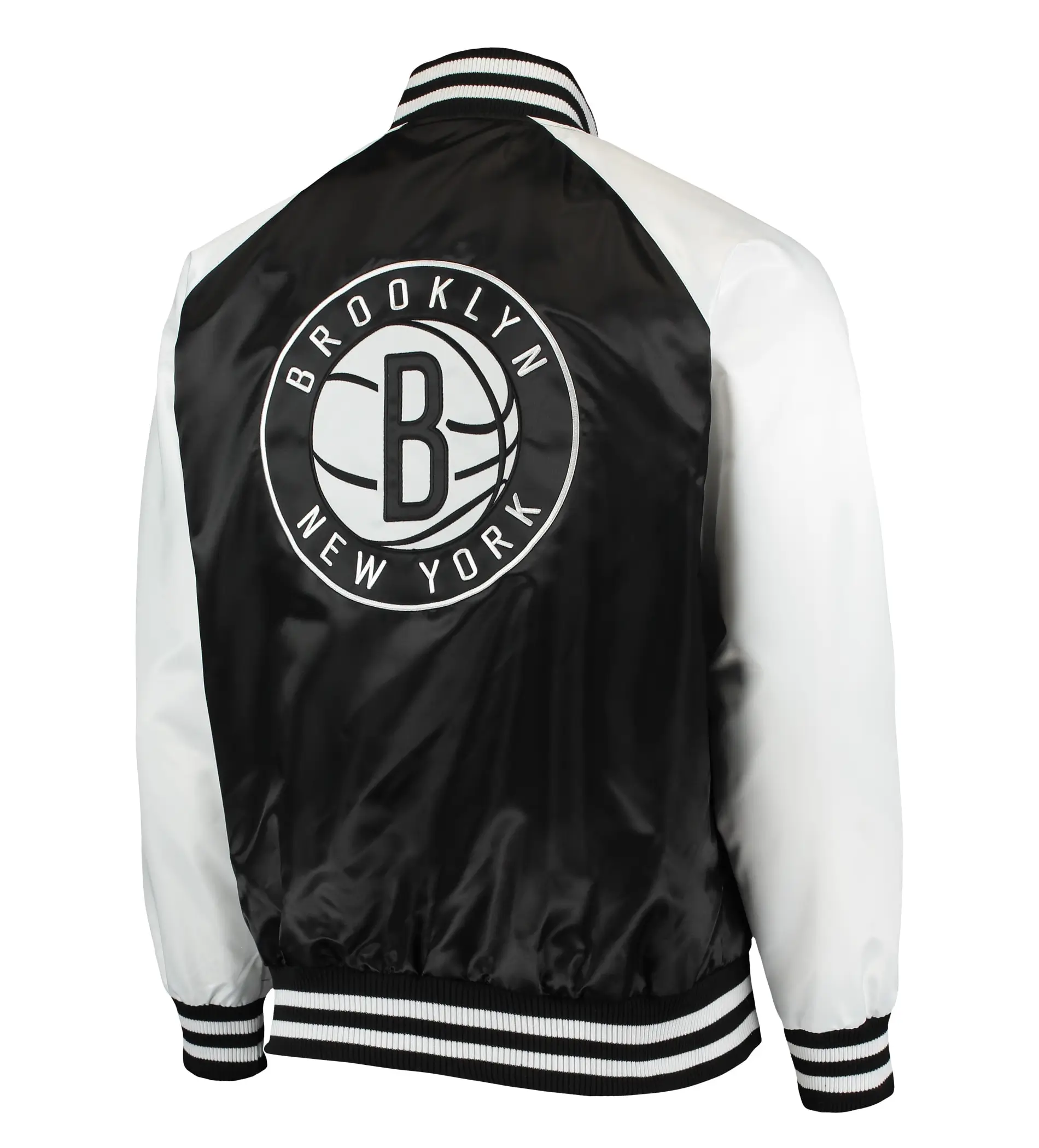 Brooklyn-Nets-Starter-Point-Guard-Full-Snap-Black-White-Satin-Varsity-Jacket-LeatherMoto