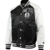 Brooklyn-Nets-Starter-Point-Guard-Full-Snap-Black-White-Satin-Varsity-Jacket-LeatherMoto