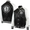 Brooklyn Nets Starter Point Guard Full Snap Black & White Satin Varsity Jacket - Image 4