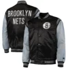 Brooklyn Nets Starter The Enforcer Satin Varsity Jacket - Black/Gray - Image 4