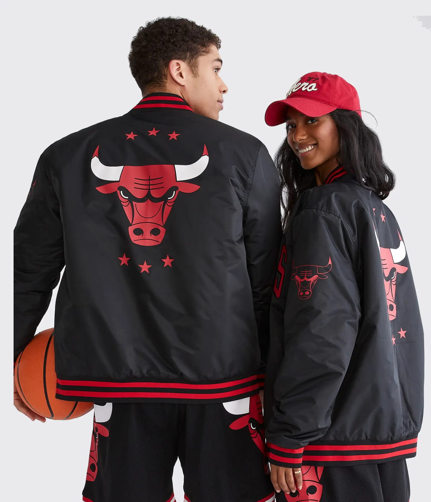 Alternative view of Chicago Bulls Bomber Couple Black With Ribbed Collar Varsity Jacket