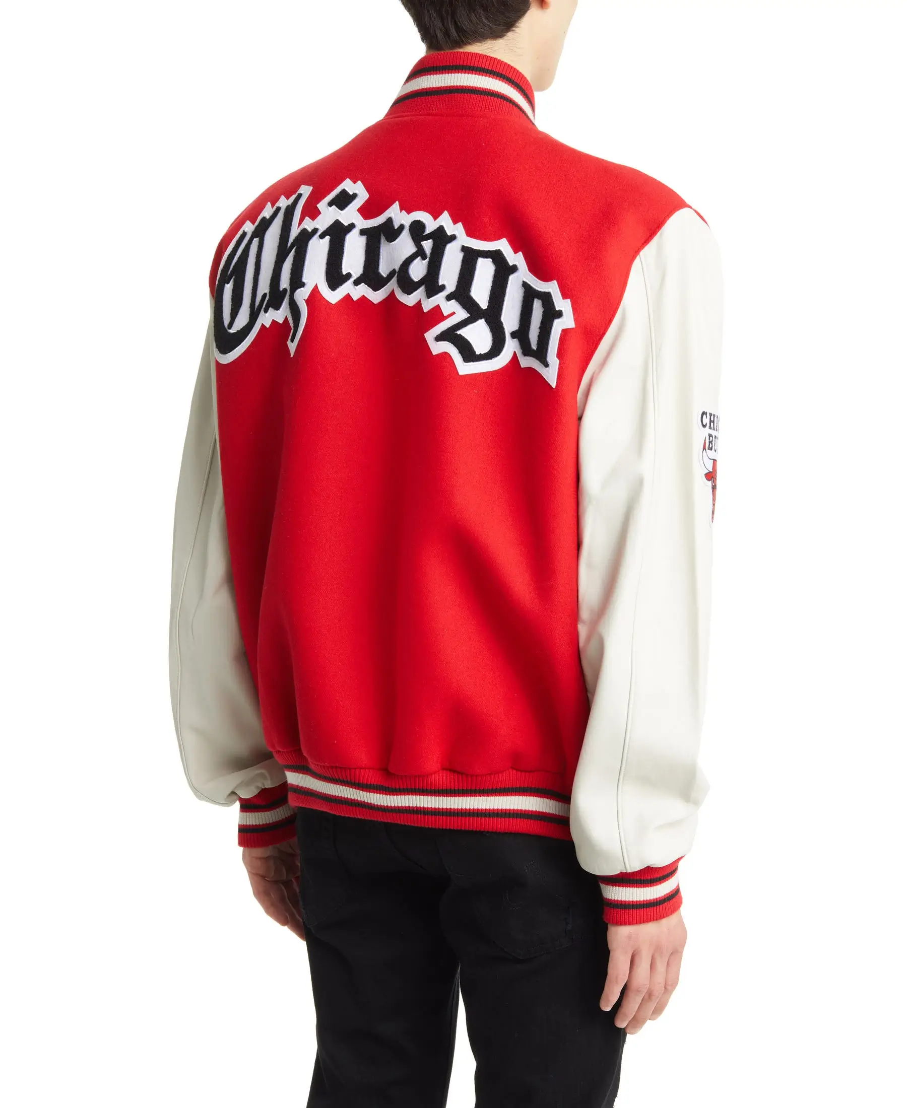 Chicago Bulls Block Red/ White Letter Wool Blend Varsity Jacket - Image 3