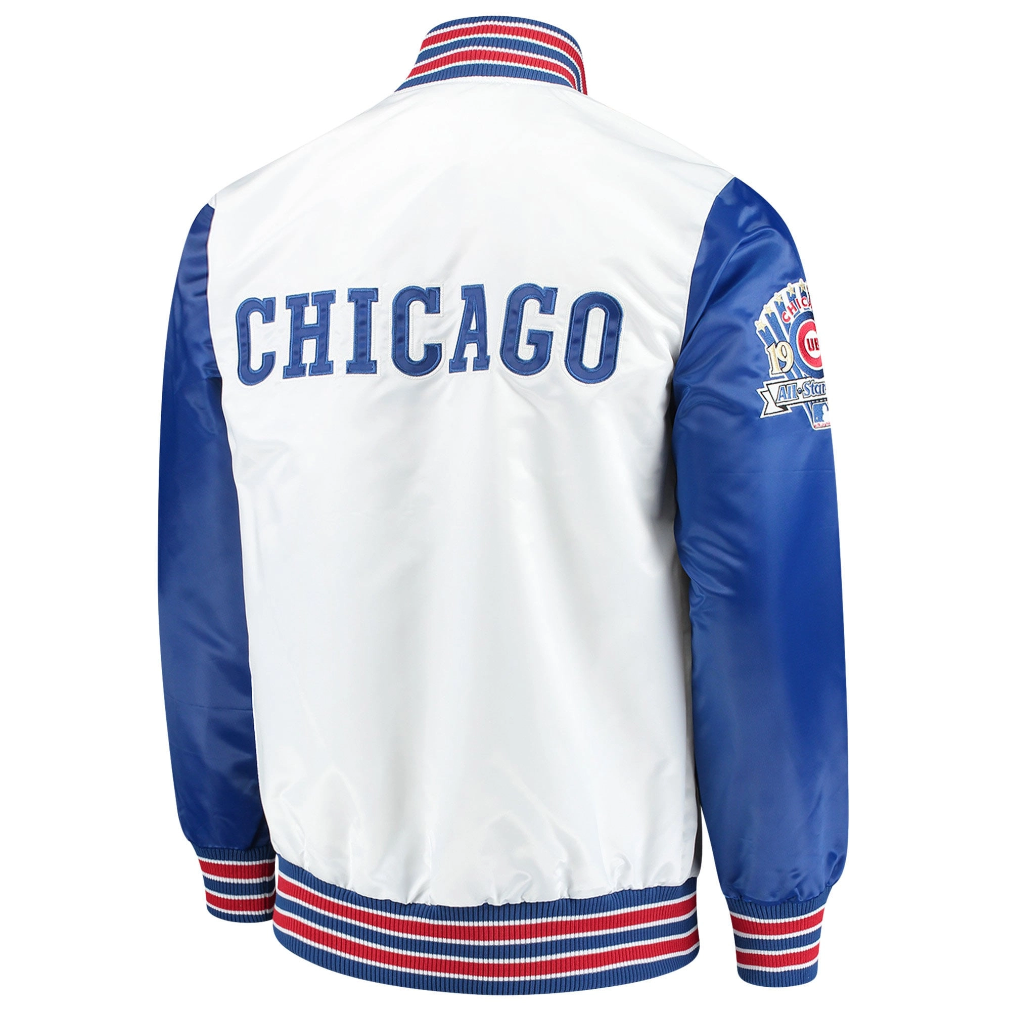 Chicago-Cubs-Starter-The-Legend-Full-Snap-Satin-Varsity-Jacket-White-Blue-leather moto 2