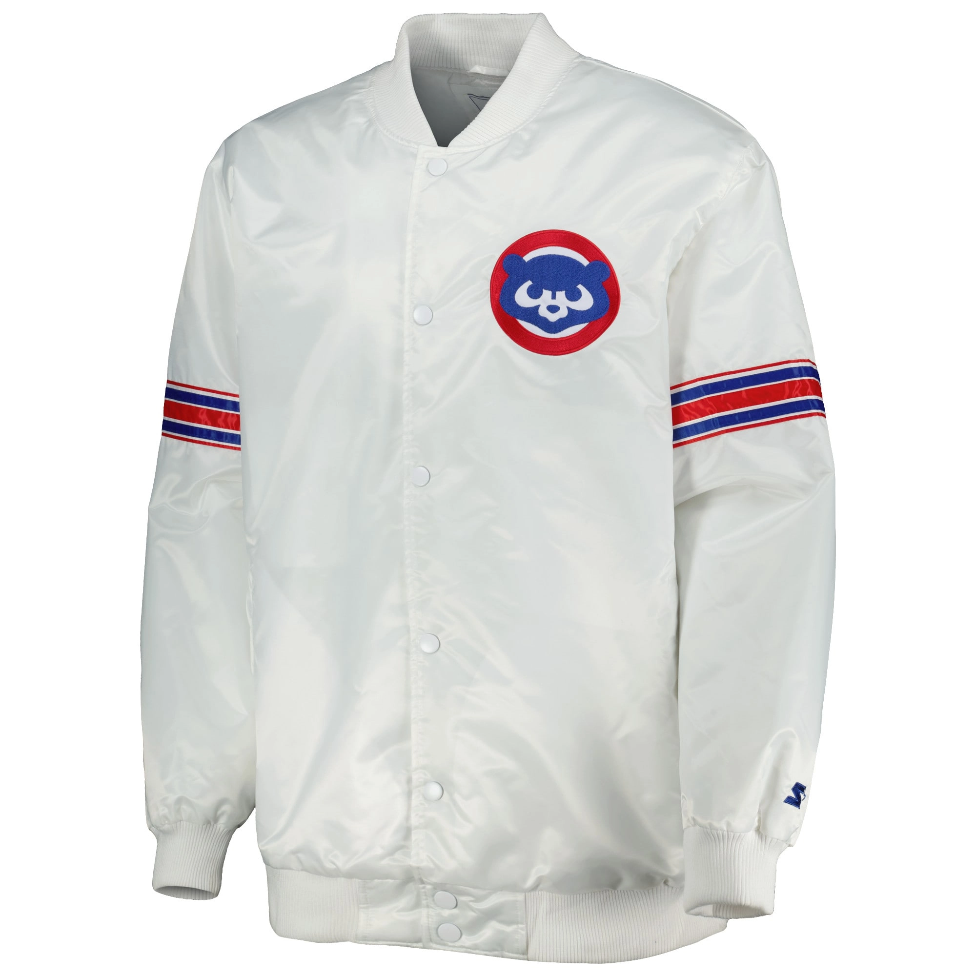 Chicago-Cubs-Starter-White-Power-Forward-Full-Snap-Satin-Varsity-Jacket-leather moto