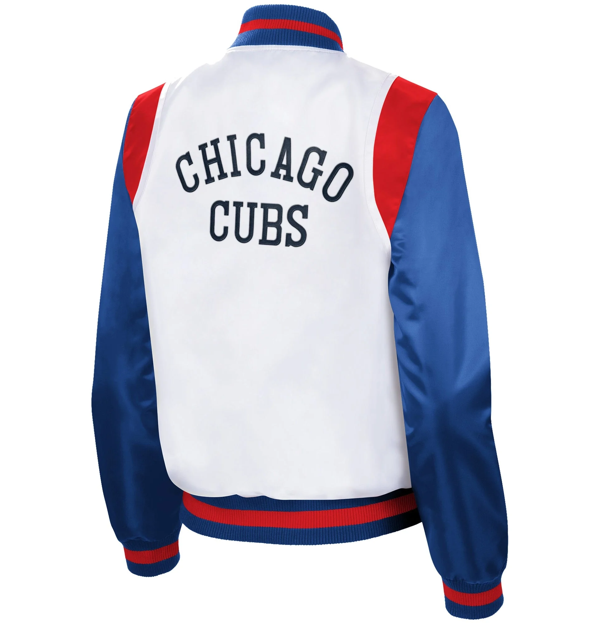 Chicago-Cubs-Starter-Womens-Endzone-Full-Snap-Satin-Varsity-Jacket-leather moto 2