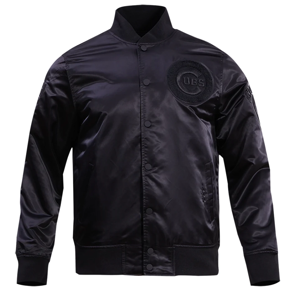 Chicago-Cubs-Triple-Black-Satin-Varsity-Jacket-leather moto 1