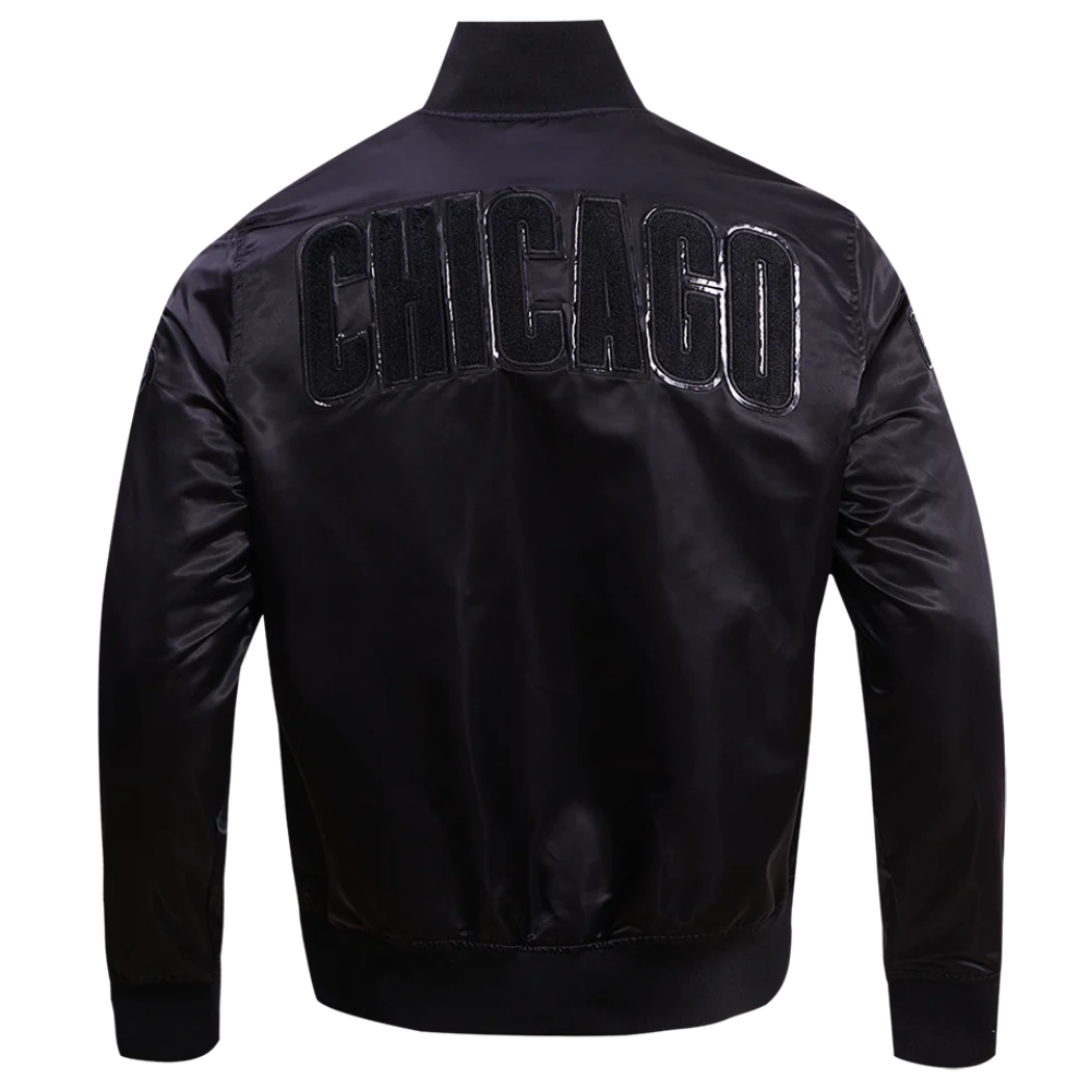 Chicago-Cubs-Triple-Black-Satin-Varsity-Jacket leather moto 2