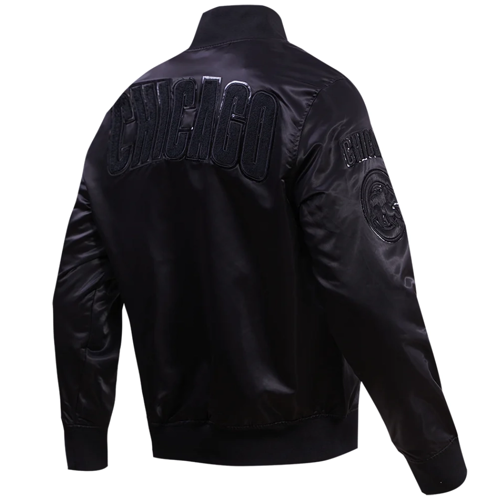 Chicago-Cubs-Triple-Black-Satin-Varsity-Jacket-leather moto 4