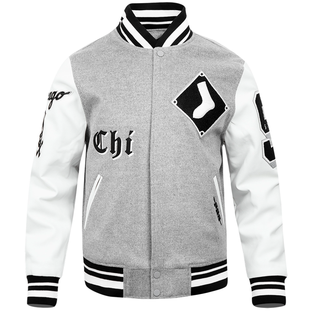 Chicago White Sox Old English Grey/White  Wool & Leather Varsity Jacket