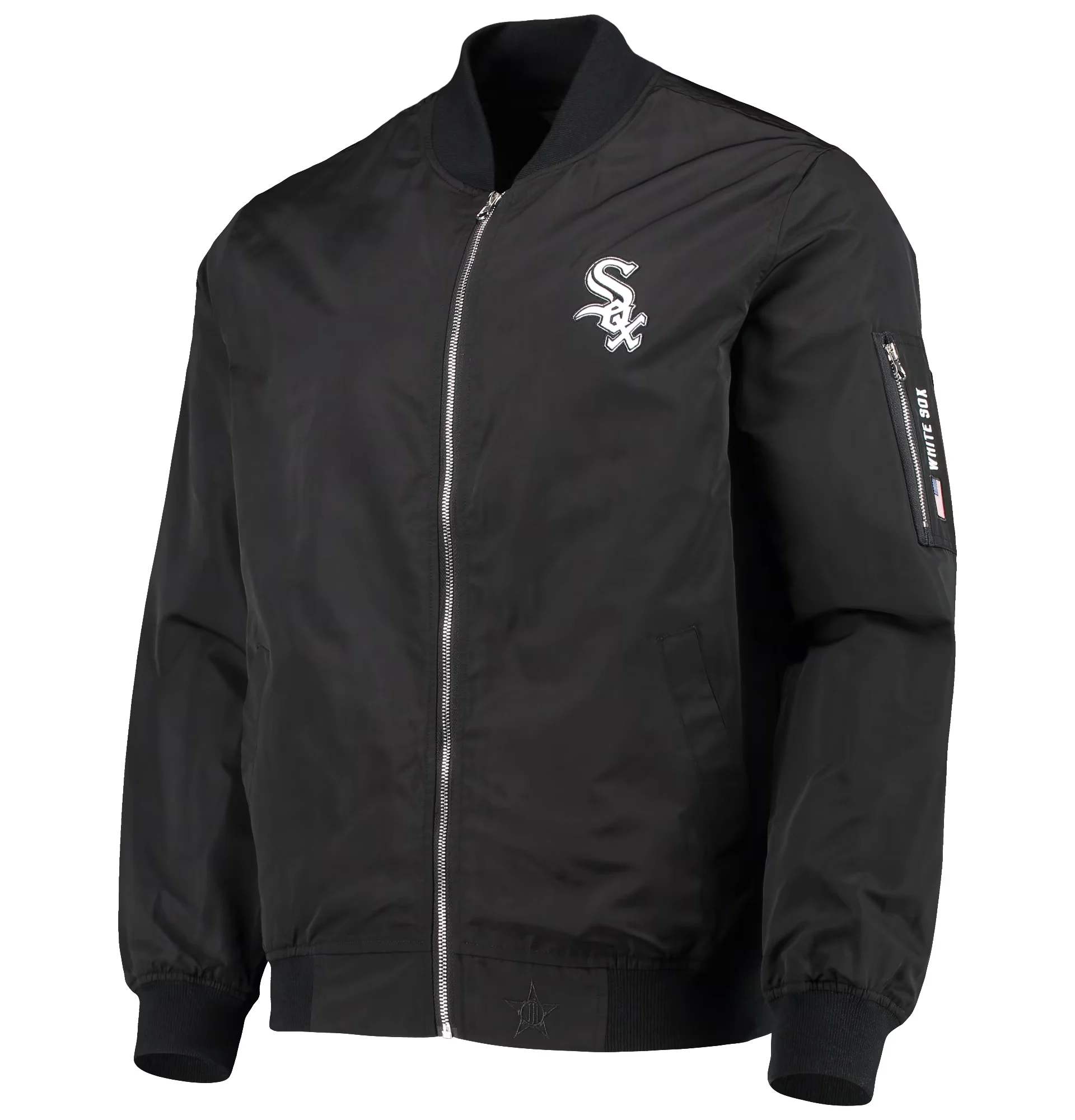 Chicago-White-Sox-Full-Zip-Bomber-Black-Varsity-Jacket-leather moto1