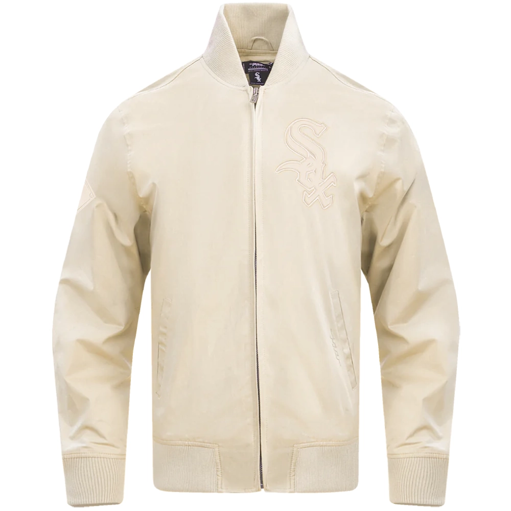 Chicago-White-Sox-Neutral-Twill-Full-Zip-Polyester-Varsity-White-Jacket-leather moto 1