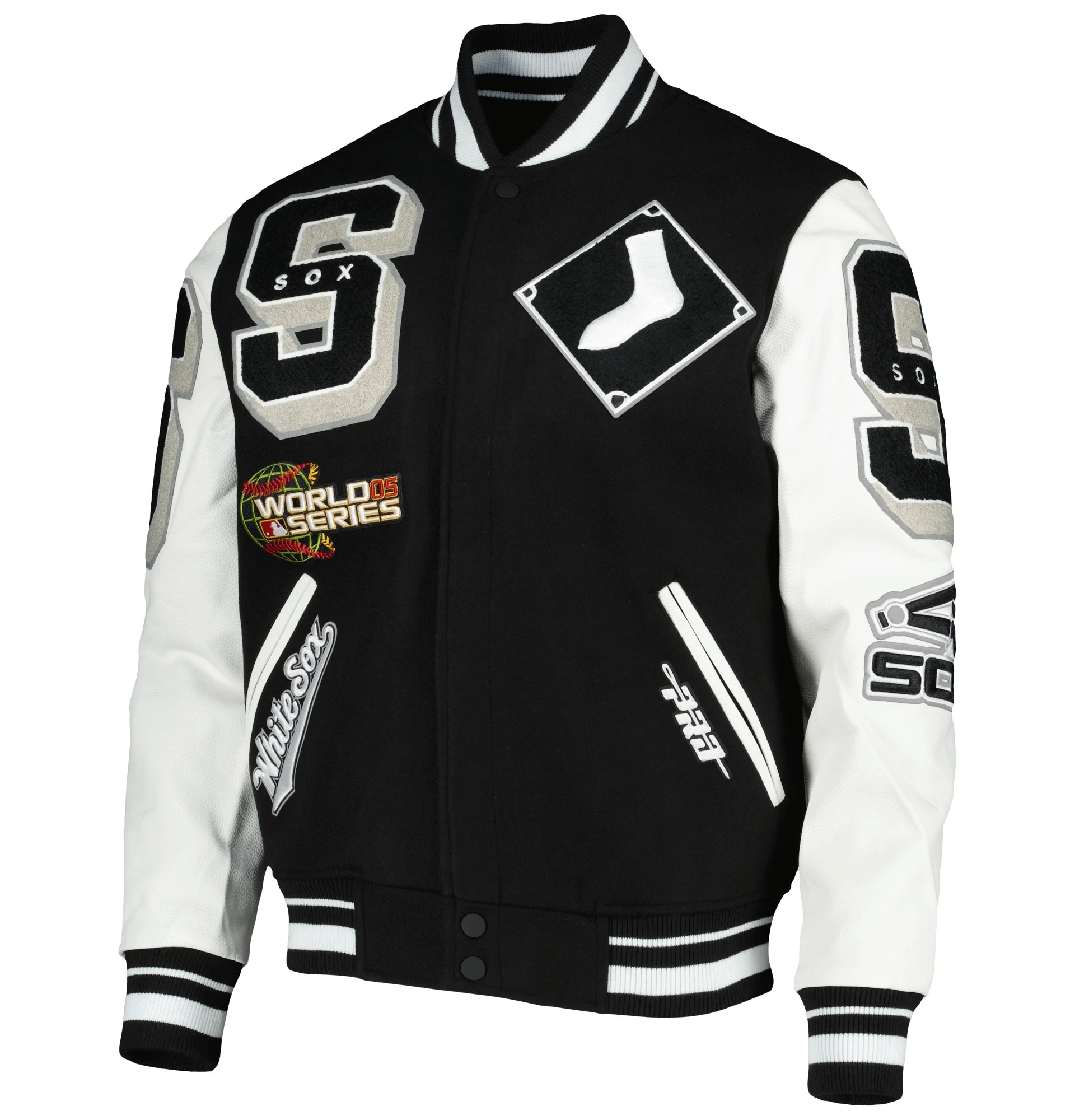 Chicago-White-Sox-Pro-Standard-Mash-Up-Logo-Varsity-Jacket-leather moto 1